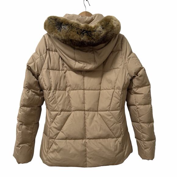 Calvin Klein Womens Fitted Down Puffer Jacket Size M Tan Faux Fur Hood Outdoor - Picture 2 of 12